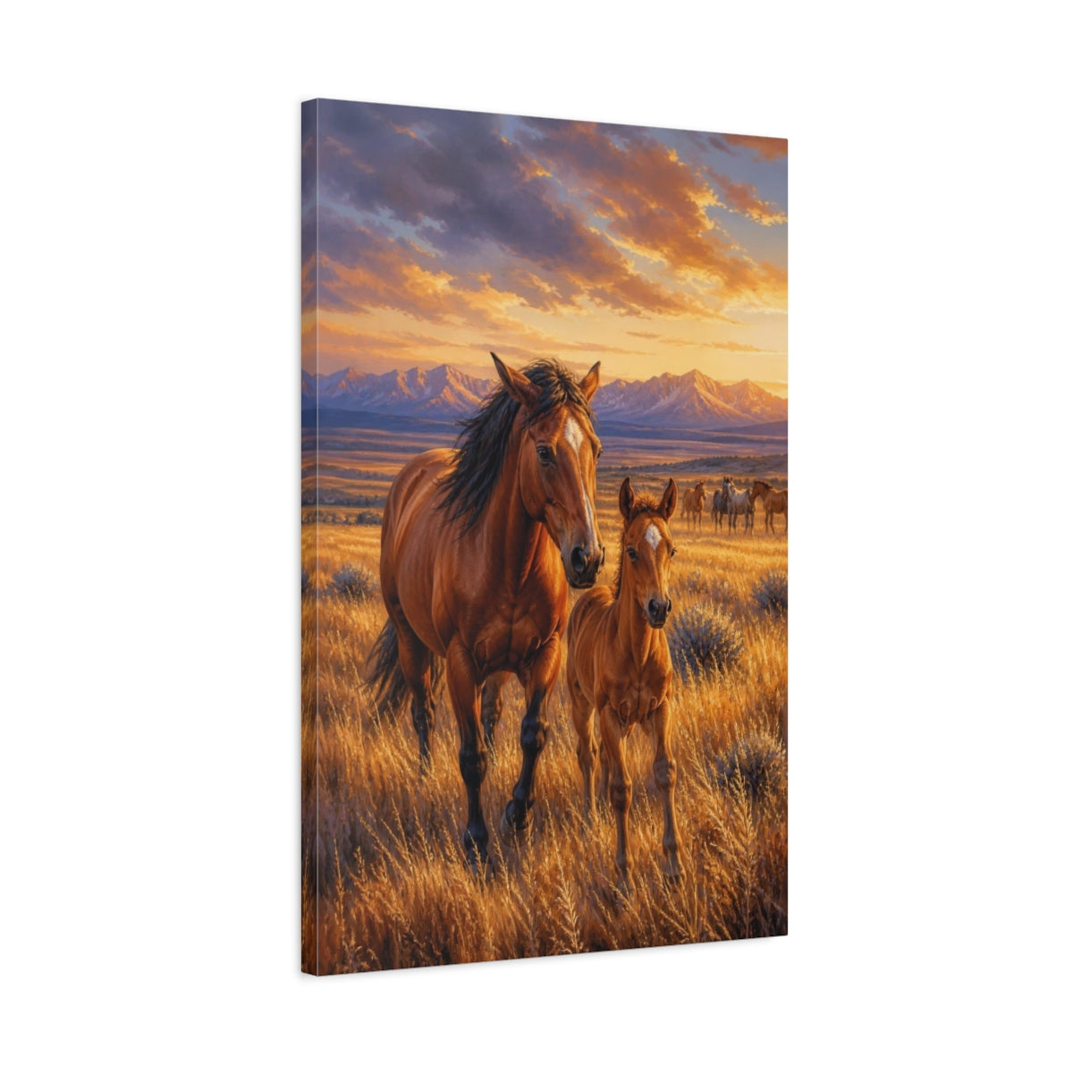 Side Mockup 2. Wild Horses Animals Sunset shown as canvas print
