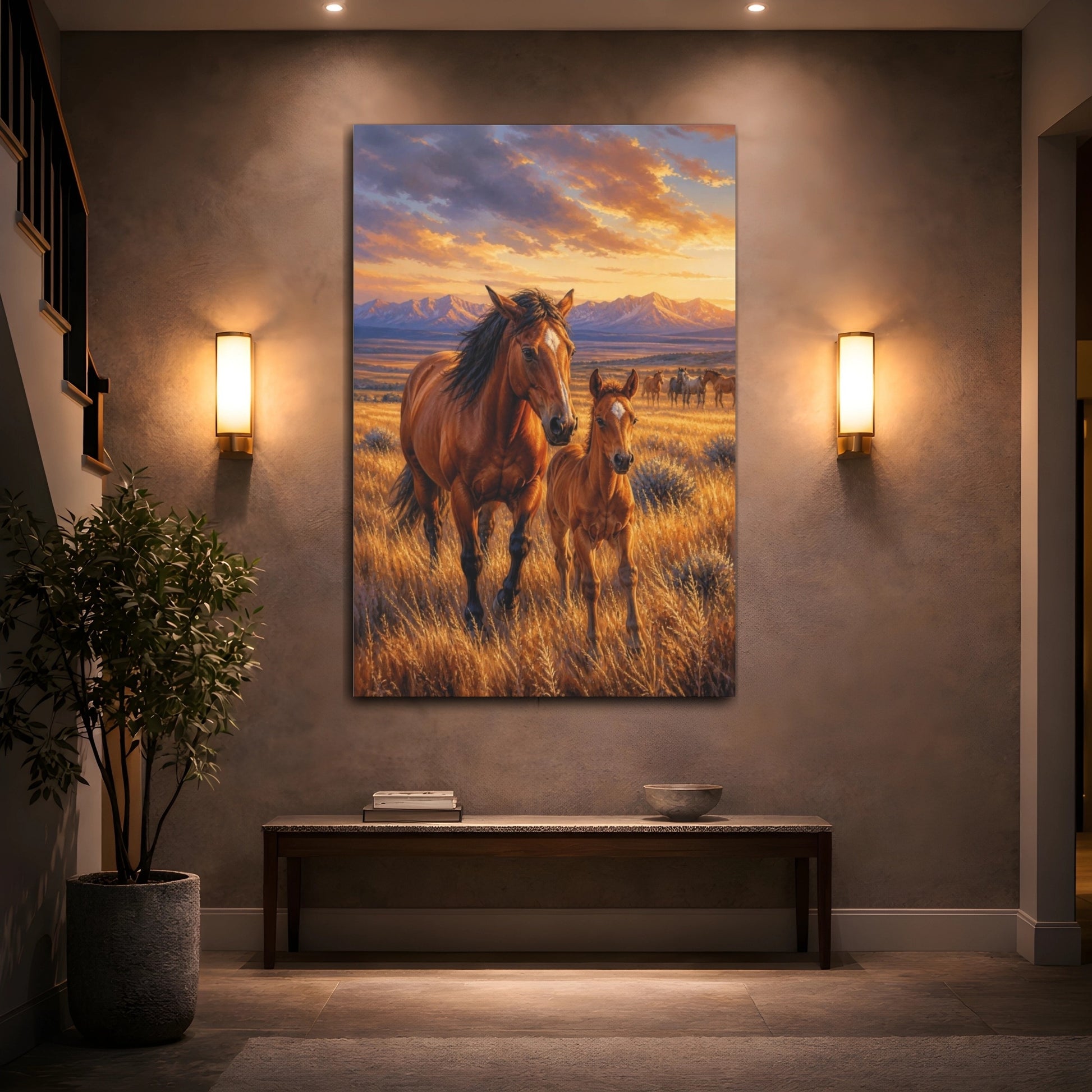 Mockup 2. Wild Horses Animals Sunset shown as canvas print