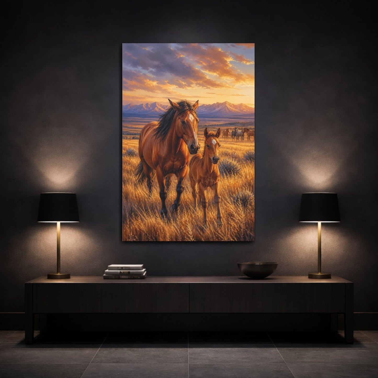 Mockup 3. Wild Horses Animals Sunset shown as canvas print