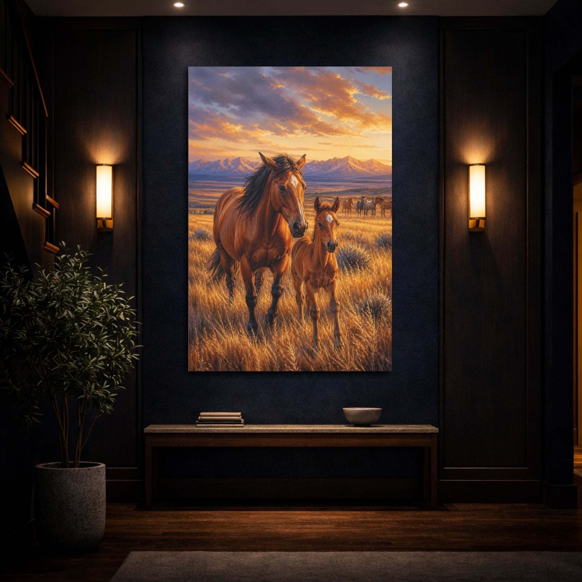 Mockup 4. Wild Horses Animals Sunset shown as canvas print