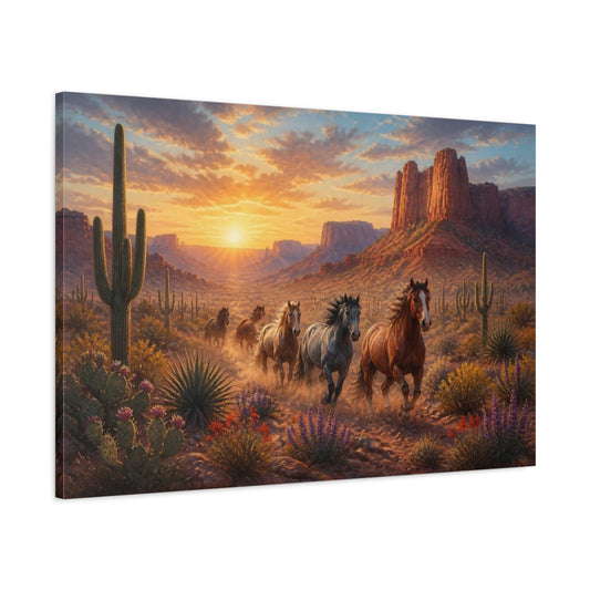 Main Mockup. Wild Mustang Landscape shown as canvas print