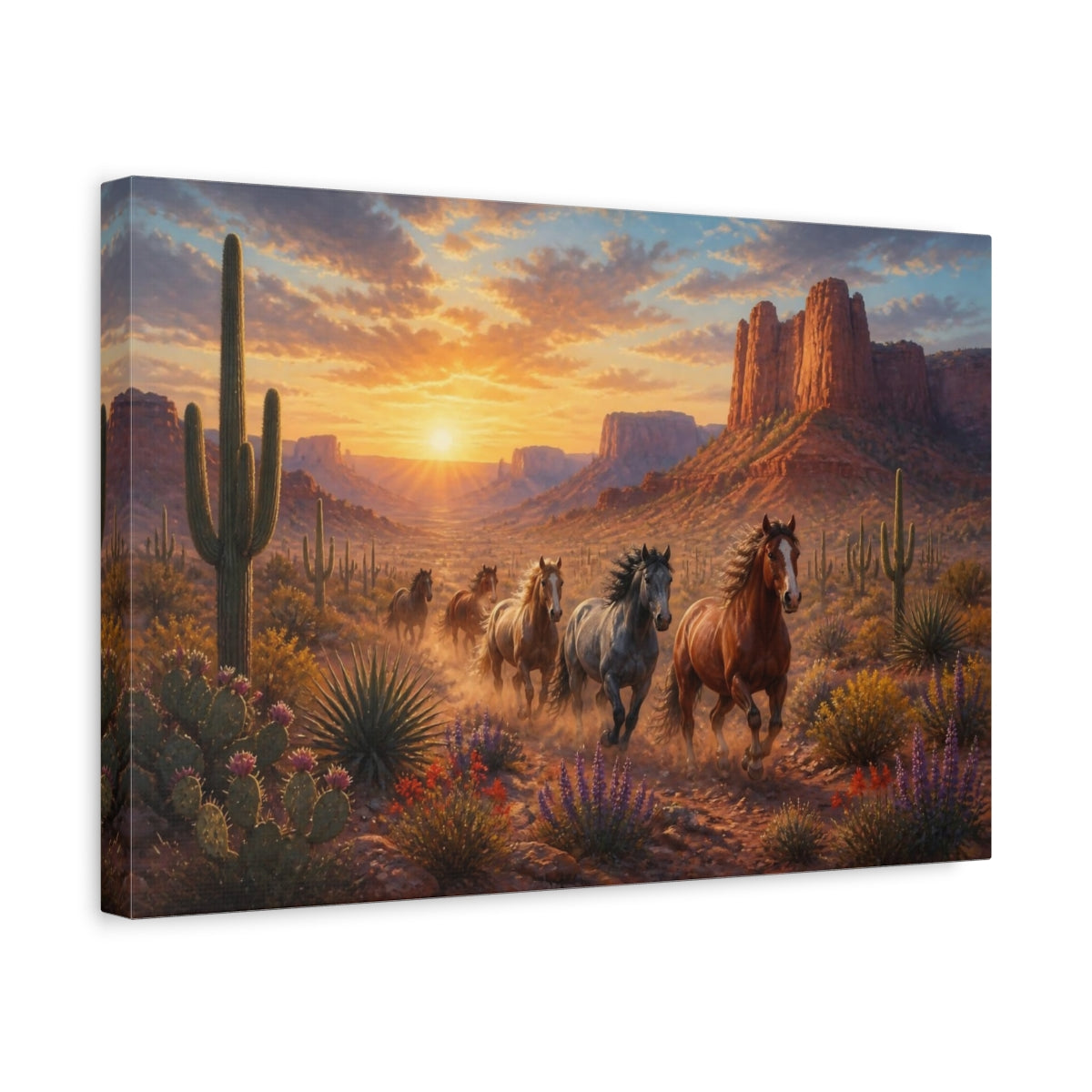 Side Mockup 4. Wild Mustang Landscape shown as canvas print