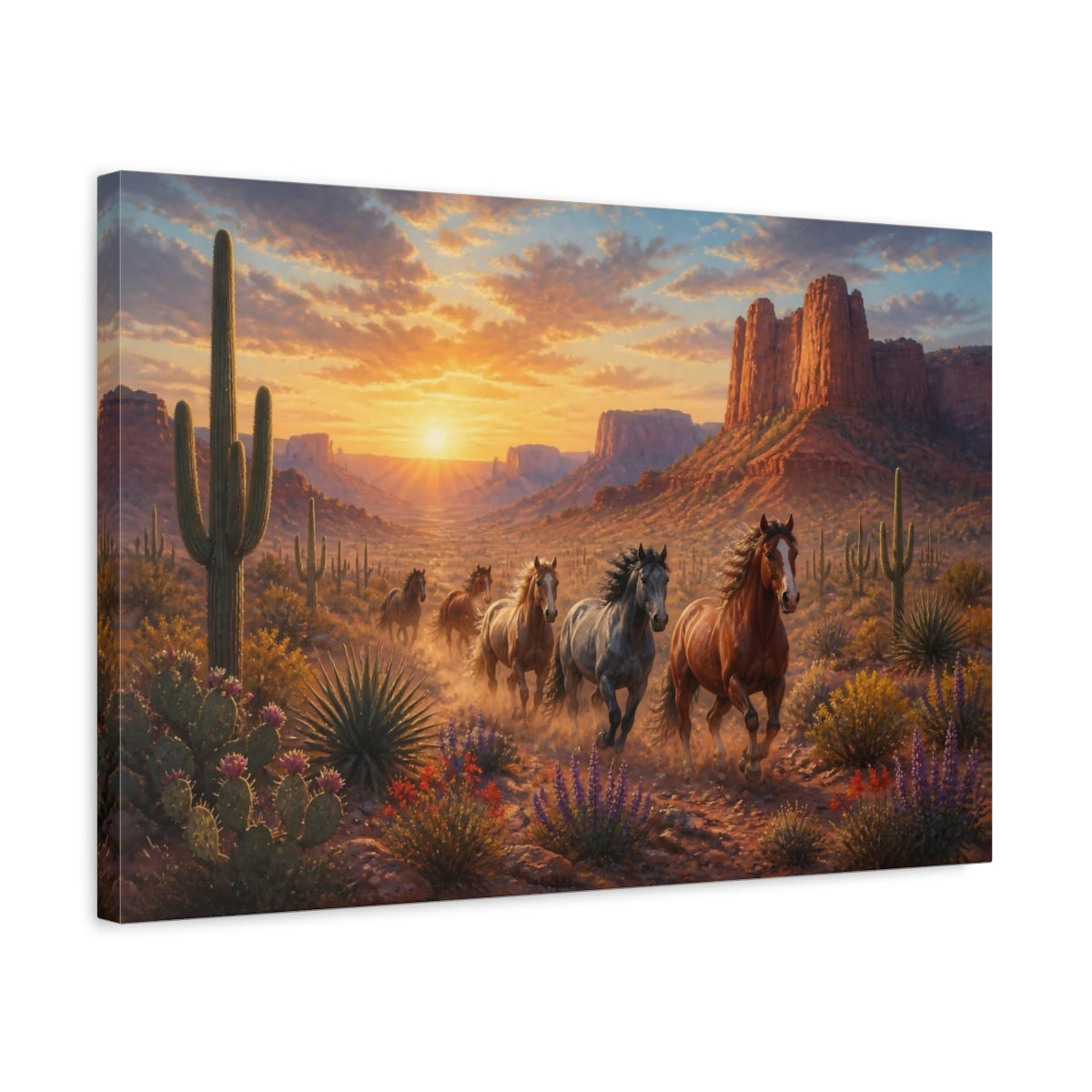 Side Mockup 3. Wild Mustang Landscape shown as canvas print