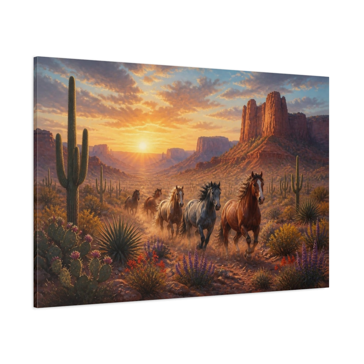 Side Mockup 1. Wild Mustang Landscape shown as canvas print