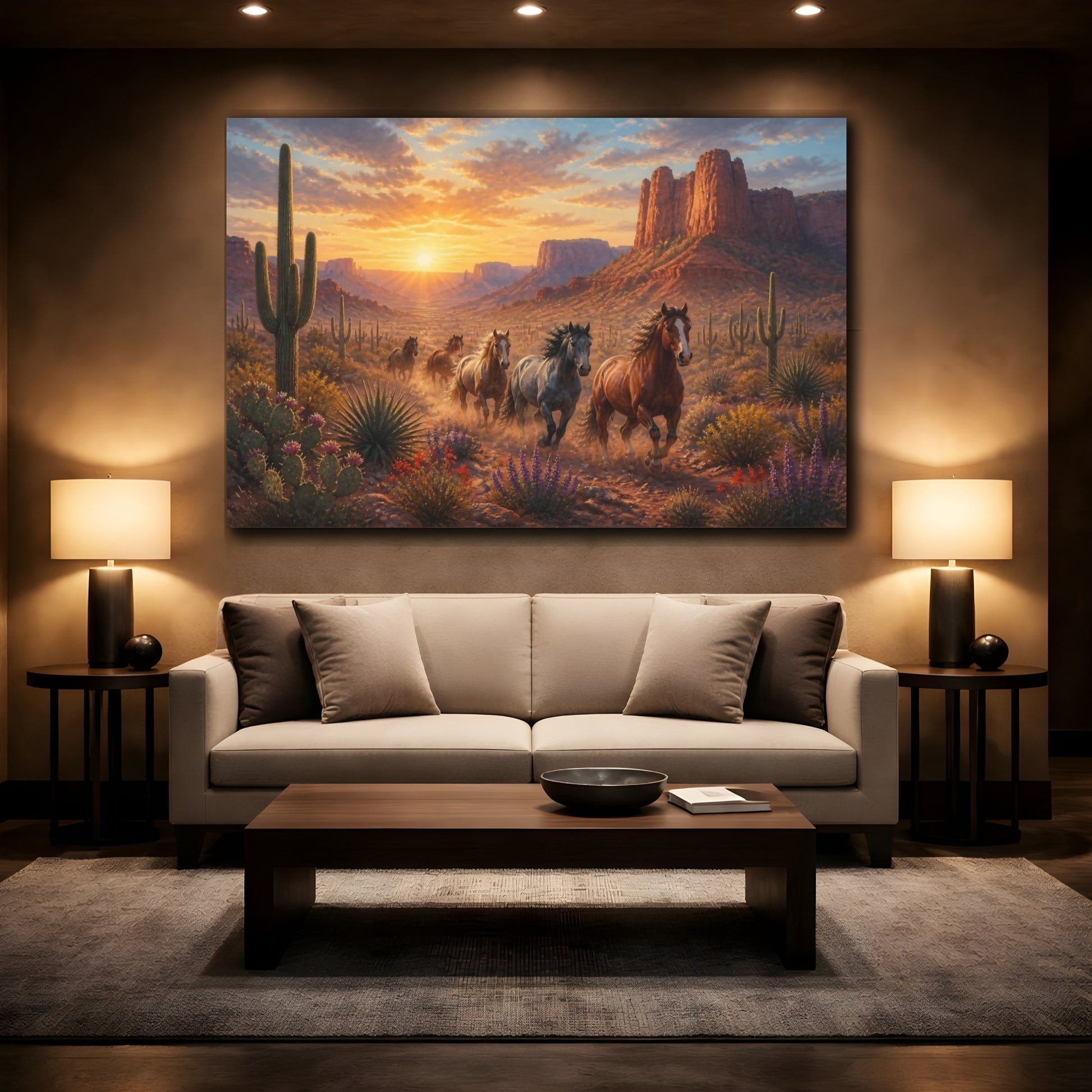 Mockup 2. Wild Mustang Landscape shown as canvas print