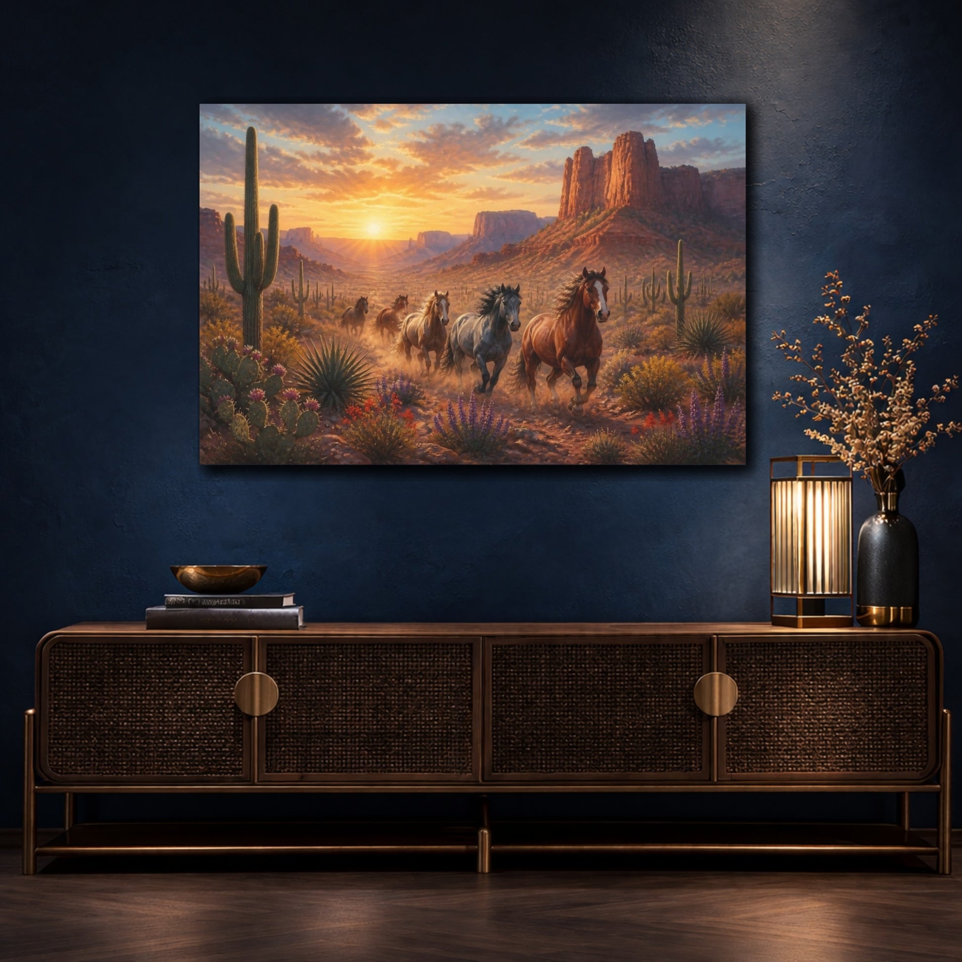 Mockup 4. Wild Mustang Landscape shown as canvas print