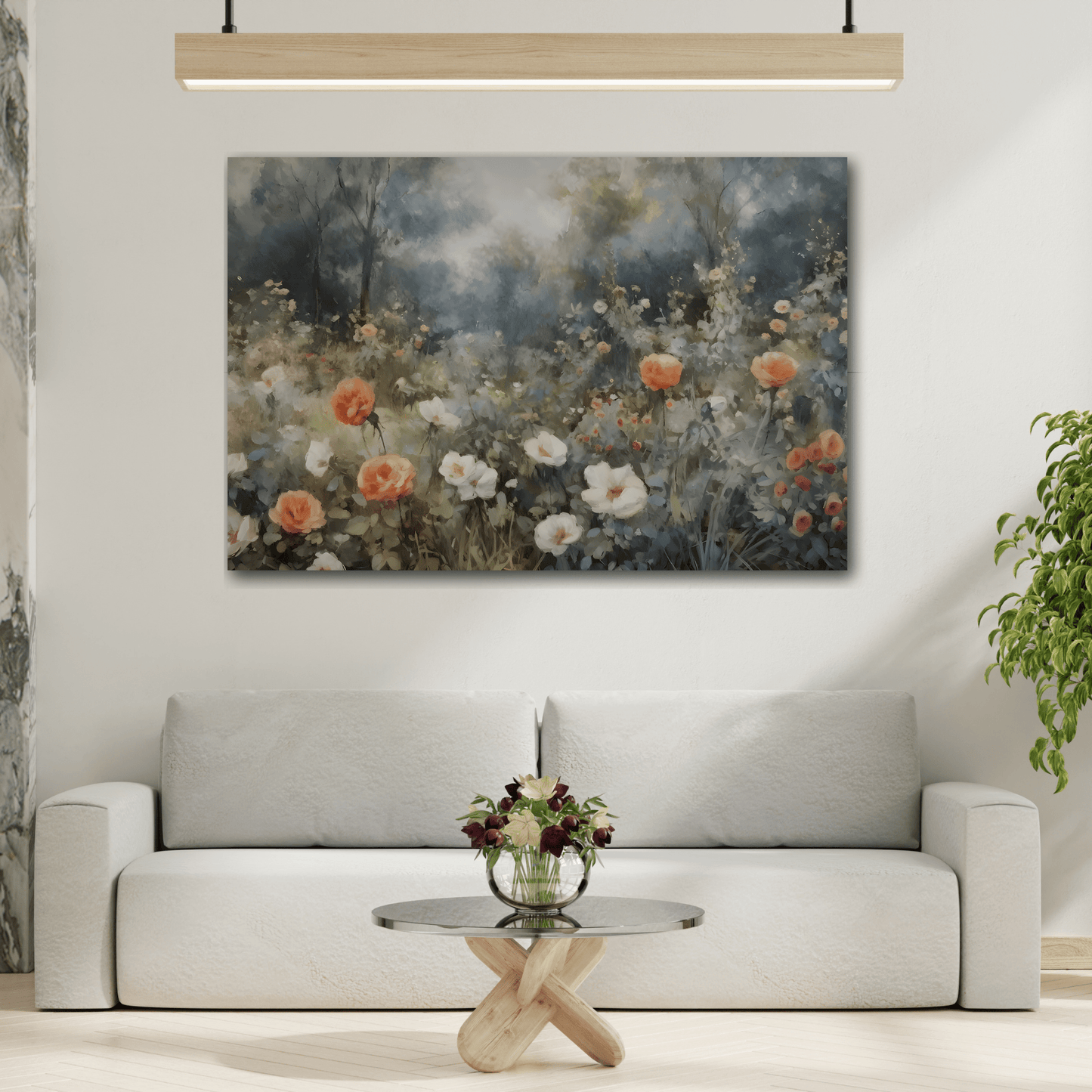 Wildflower Field Wall Art Canvas Print, Nature Floral Minimalist Artwork - YesArtYes