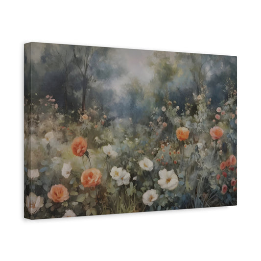 Wildflower Field Wall Art Canvas Print, Nature Floral Minimalist Artwork - YesArtYes