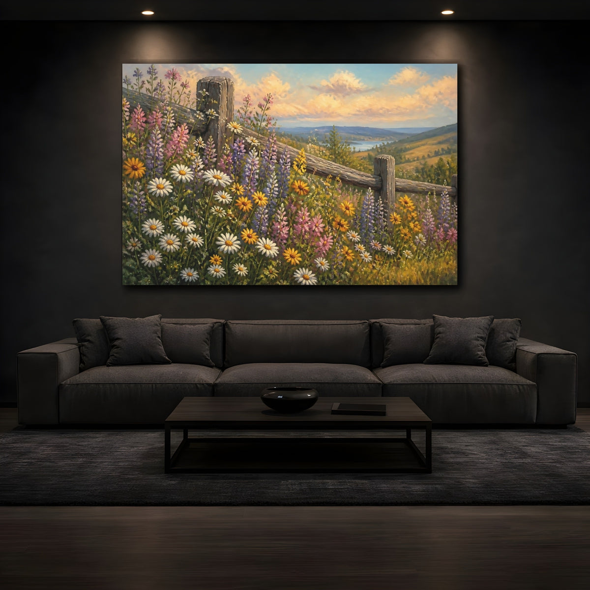 Mockup 3. Wildflowers By Weathered Fence shown as canvas print