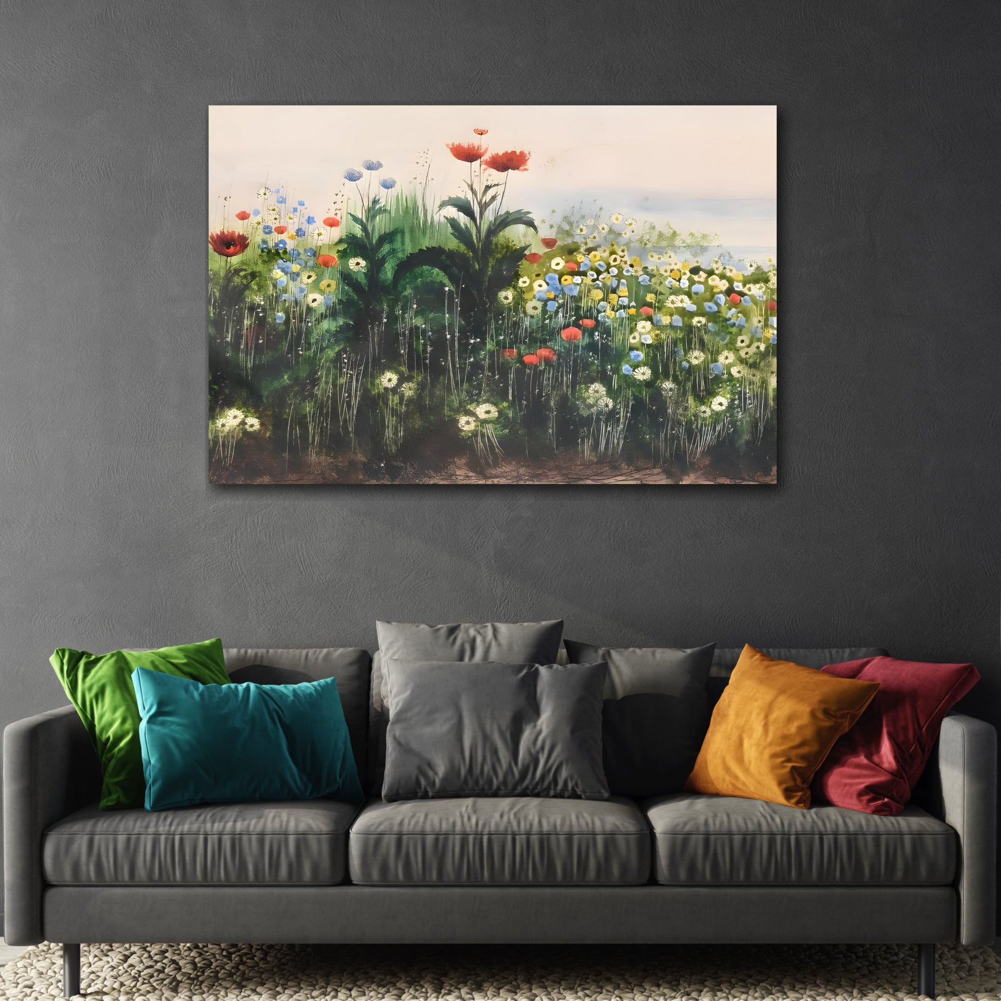 Wildflowers Landscape Canvas Print - Colorful Botanical Floral Nature Wall Art by Andrew Nicholl