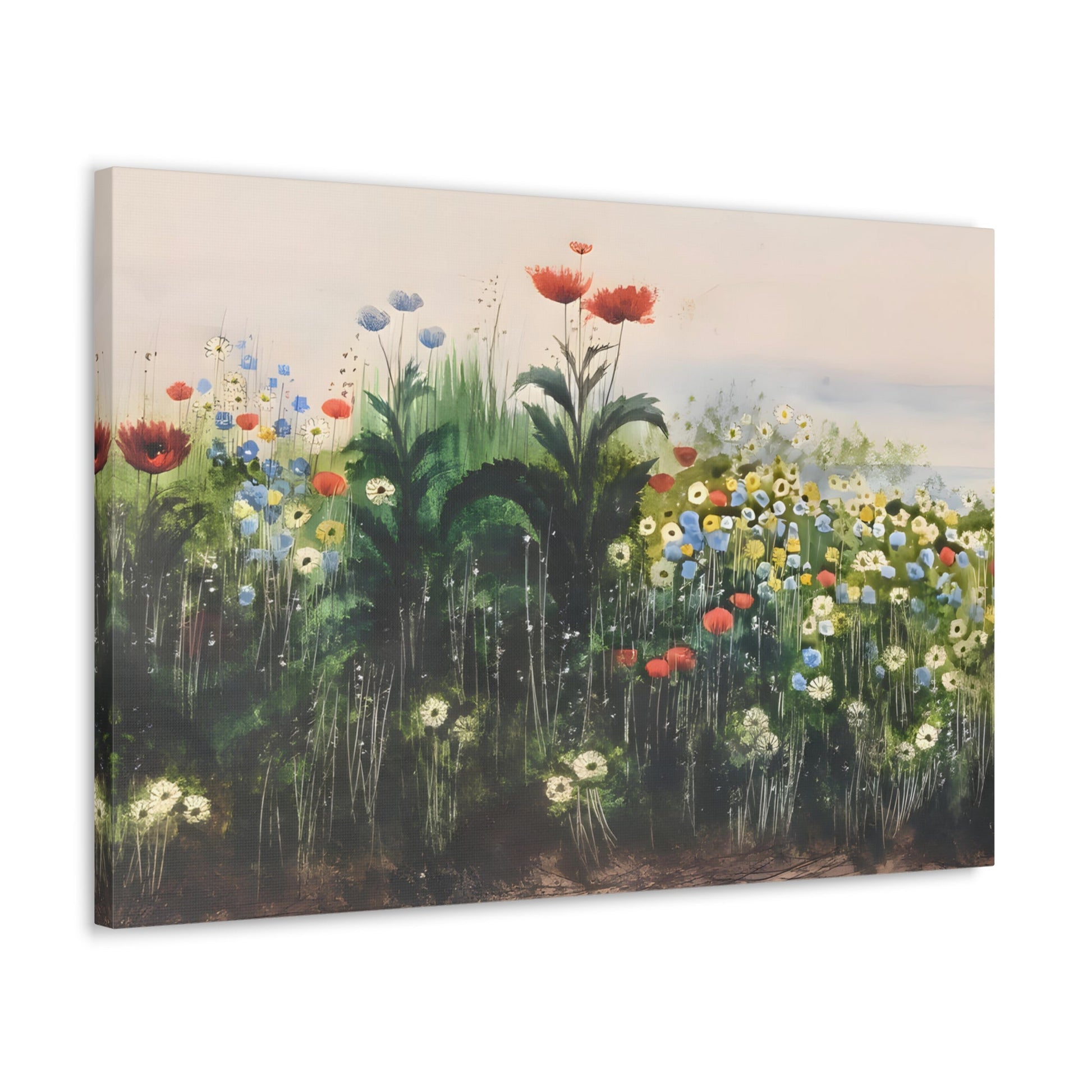 Wildflowers Landscape Canvas Print - Colorful Botanical Floral Nature Wall Art by Andrew Nicholl