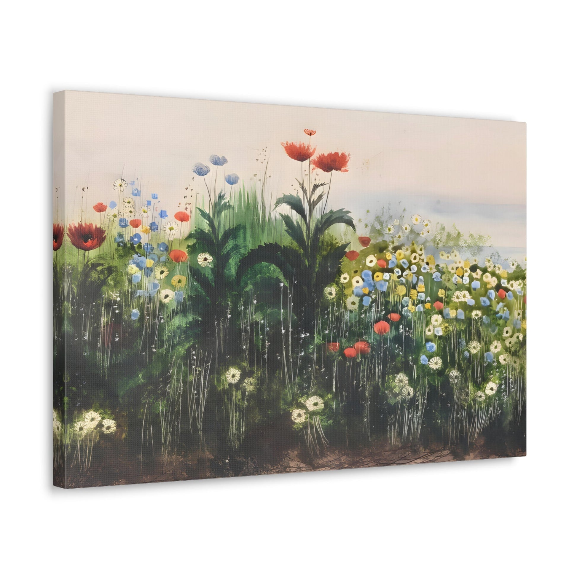 Wildflowers Landscape Canvas Print - Colorful Botanical Floral Nature Wall Art by Andrew Nicholl