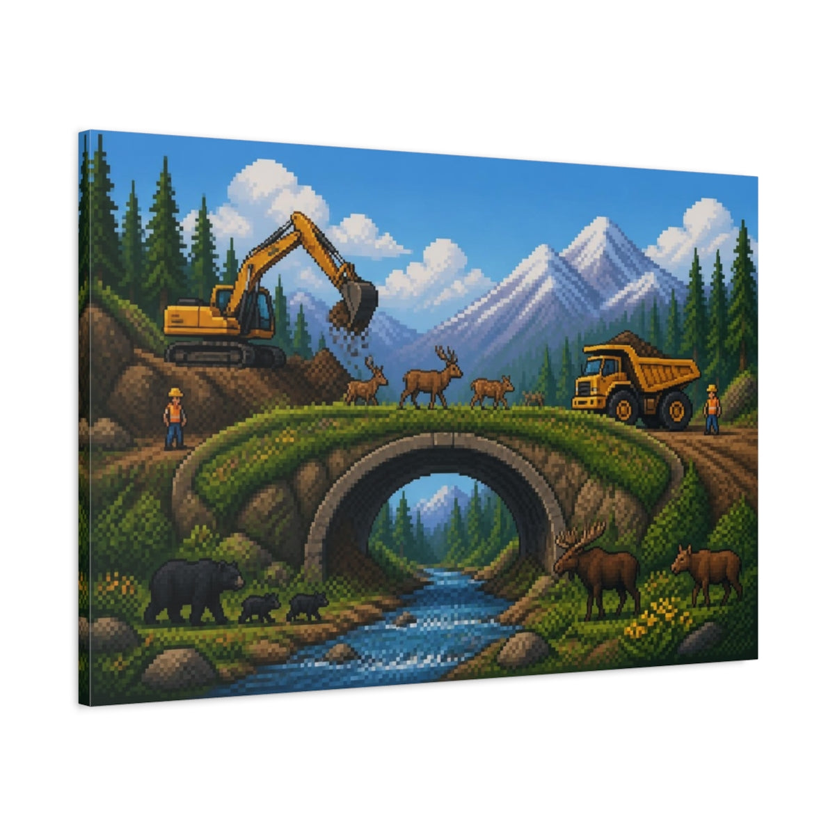 Main Mockup. Wildlife Crossing Pixel Art shown as canvas print