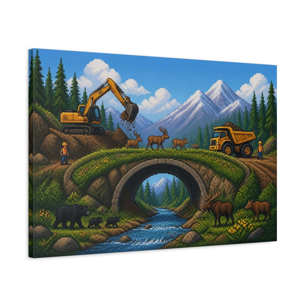 Side Mockup 2. Wildlife Crossing Pixel Art shown as canvas print