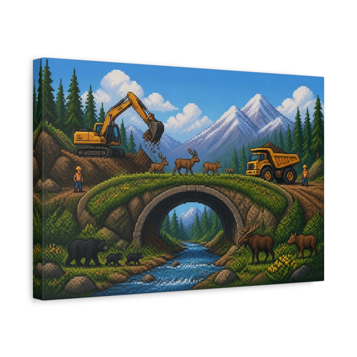 Side Mockup 4. Wildlife Crossing Pixel Art shown as canvas print