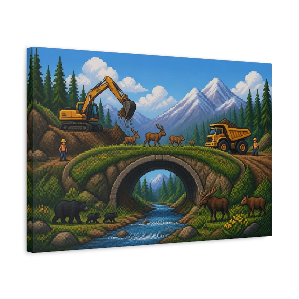 Side Mockup 3. Wildlife Crossing Pixel Art shown as canvas print