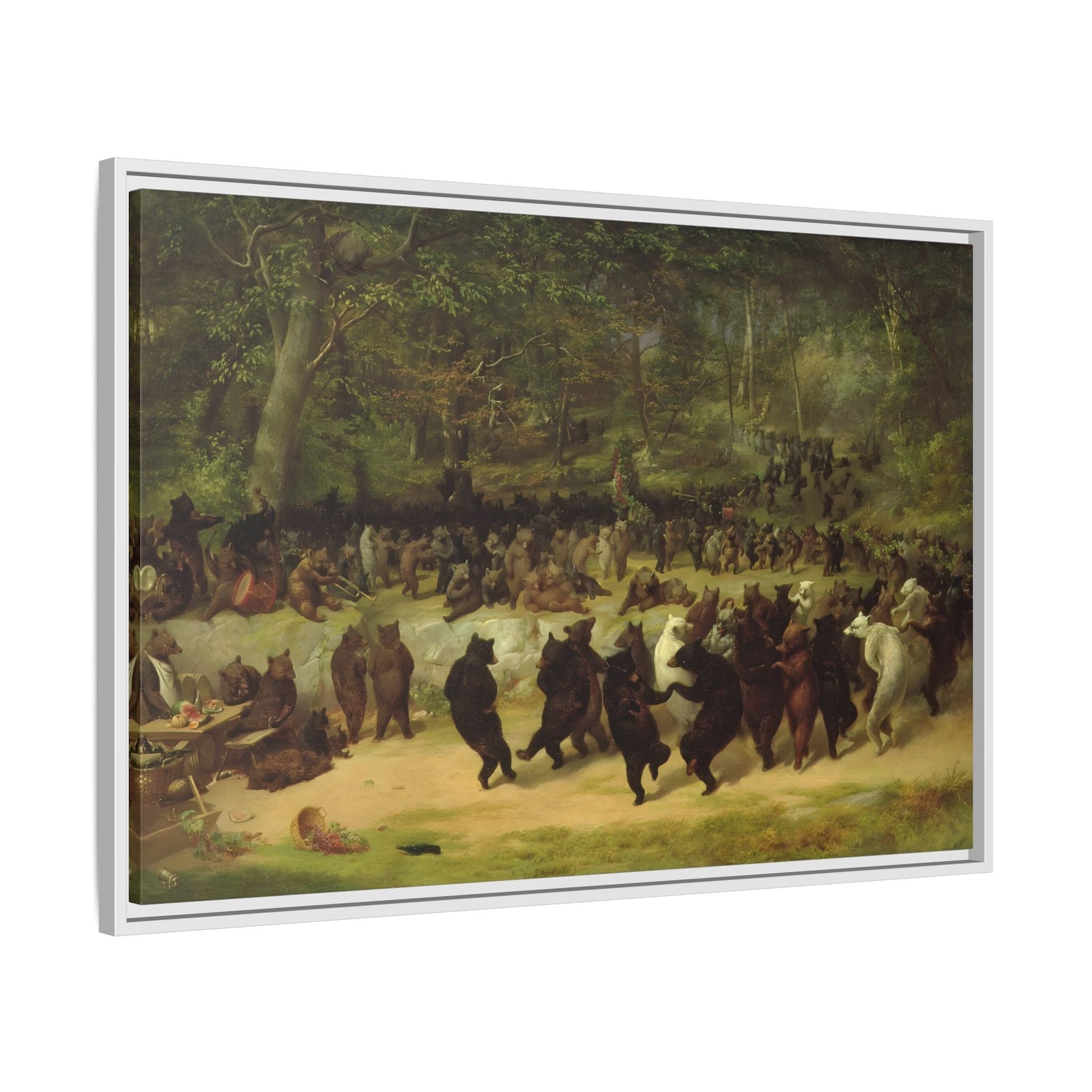 William Holbrook Beard Bear Dance - Framed Animal Canvas Wall Art Print - YesArtYes