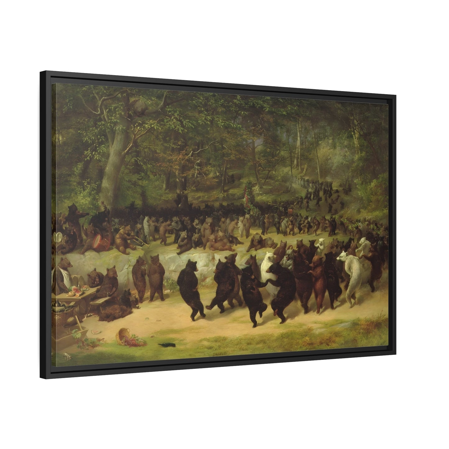 William Holbrook Beard Bear Dance - Framed Animal Canvas Wall Art Print in Black Frame