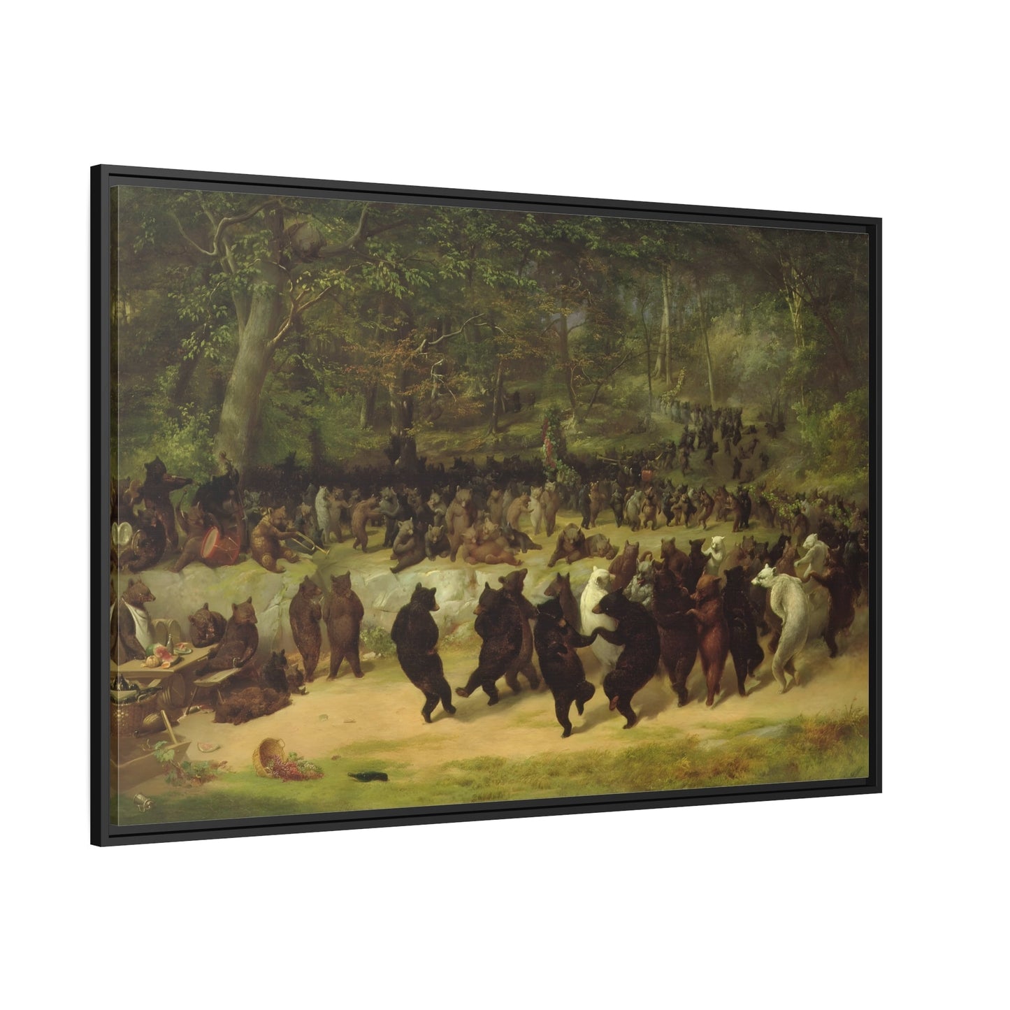 William Holbrook Beard Bear Dance - Framed Animal Canvas Wall Art Print in Black Frame