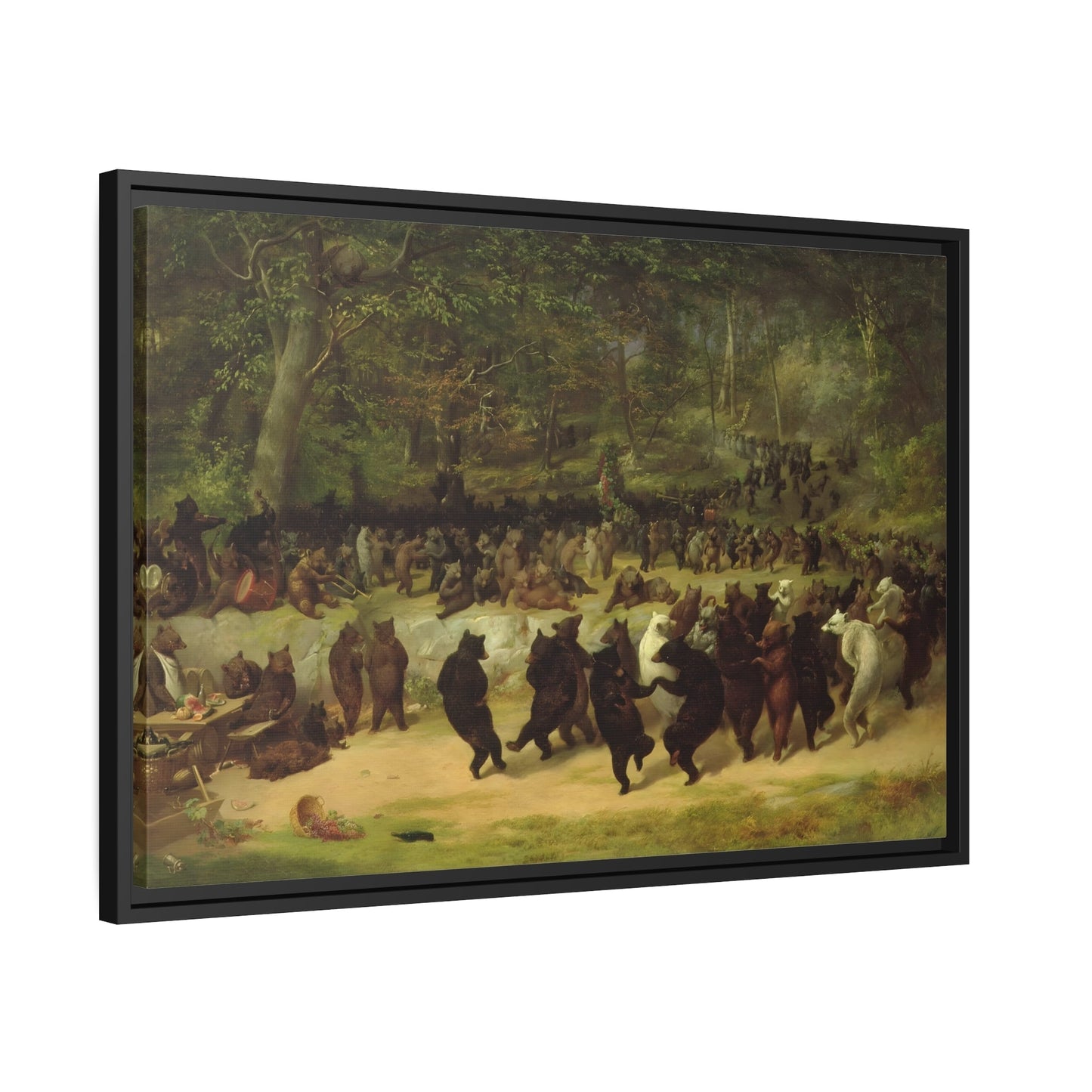 William Holbrook Beard Bear Dance - Framed Animal Canvas Wall Art Print in Black Frame