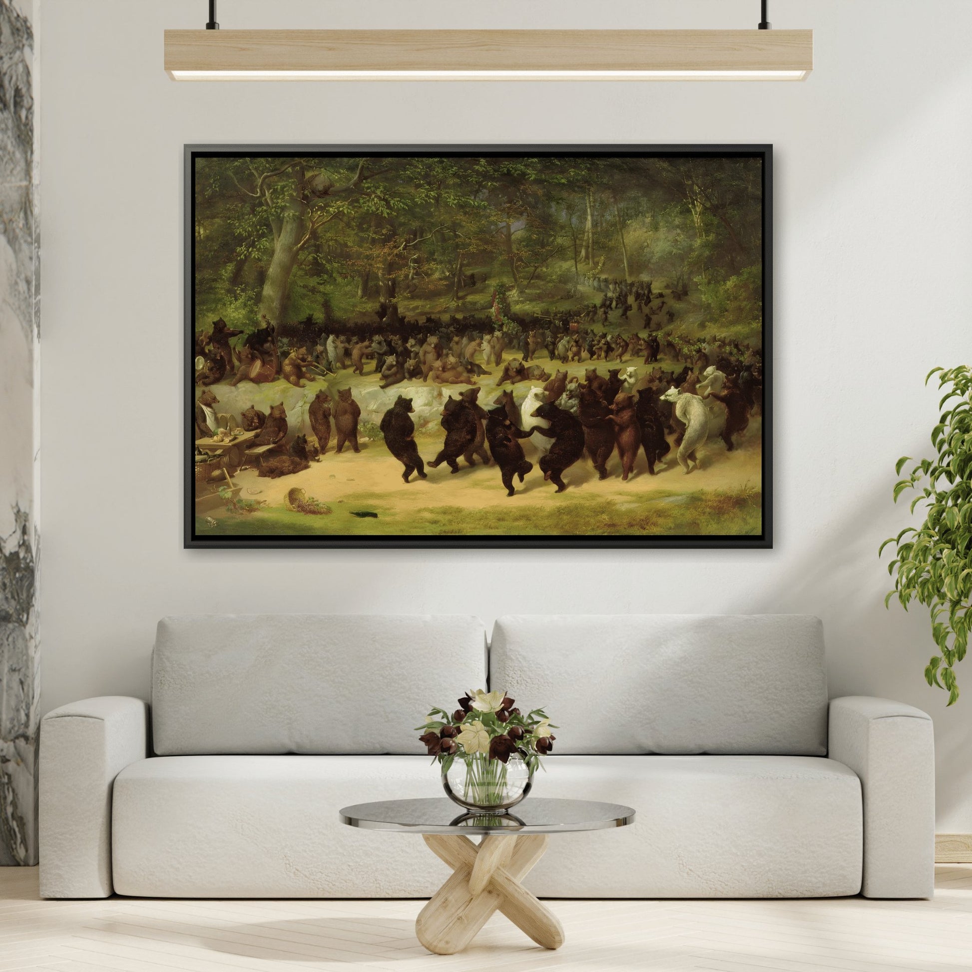 William Holbrook Beard Bear Dance - Framed Animal Canvas Wall Art Print in Black Frame