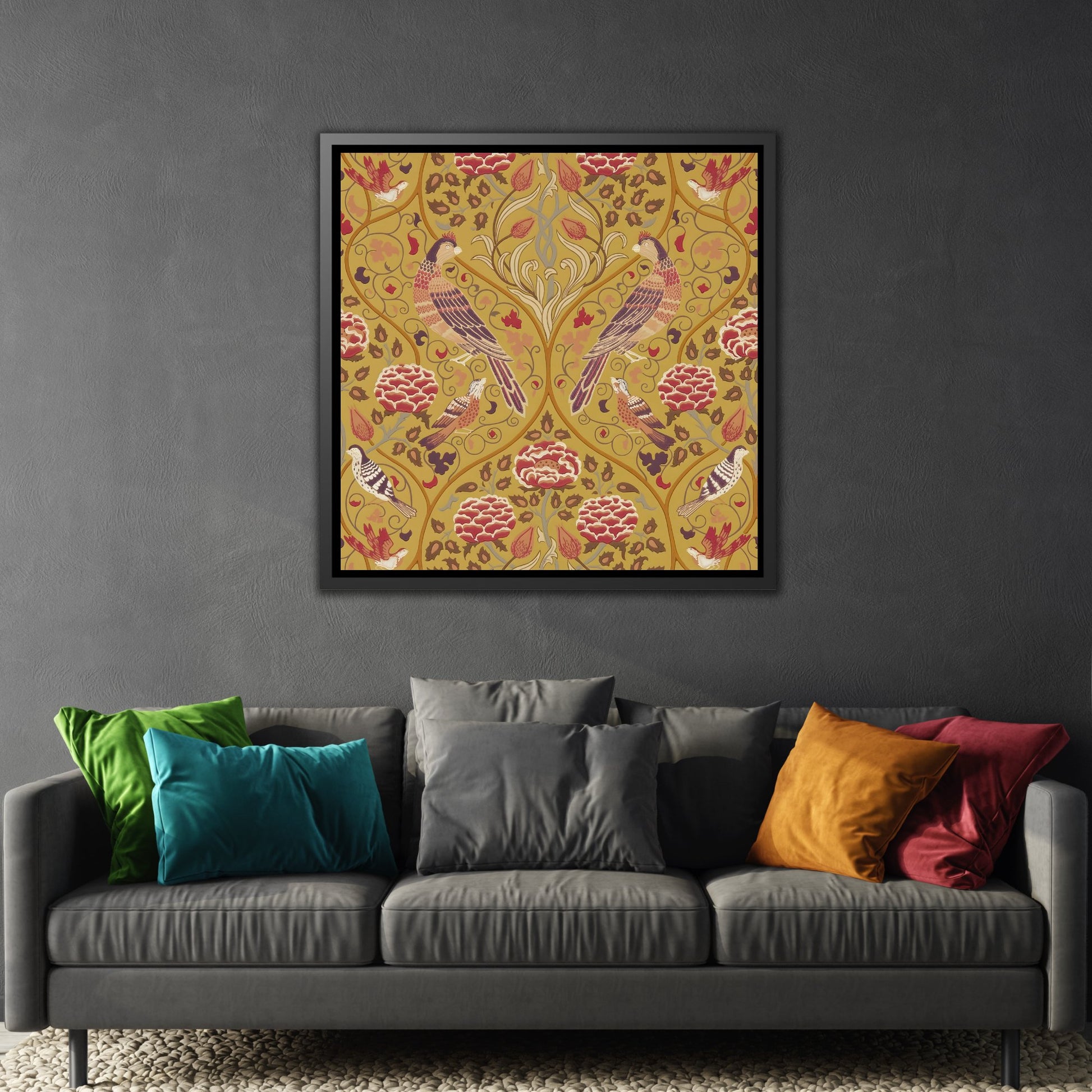 William Morris Canvas Prints in Exclusive Frame - Saffron Floral Wall Art Decor for Bedroom