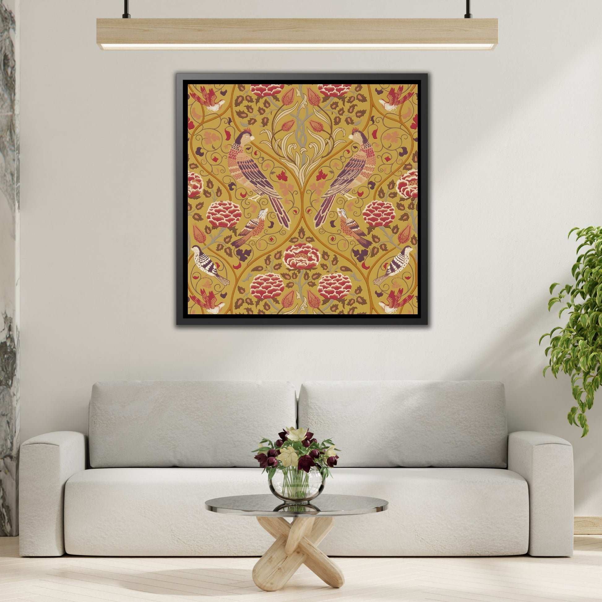 William Morris Canvas Prints in Exclusive Frame - Saffron Floral Wall Art Decor for Bedroom