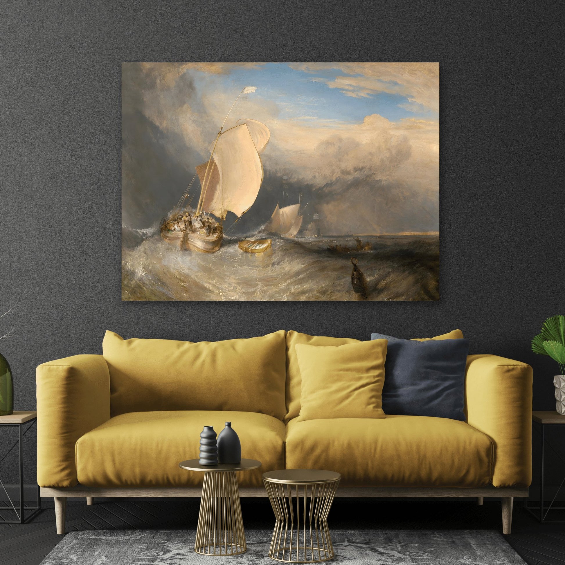 William Turner Fishing Boats Landscape - Watercolor Canvas Wall Art Painting Print