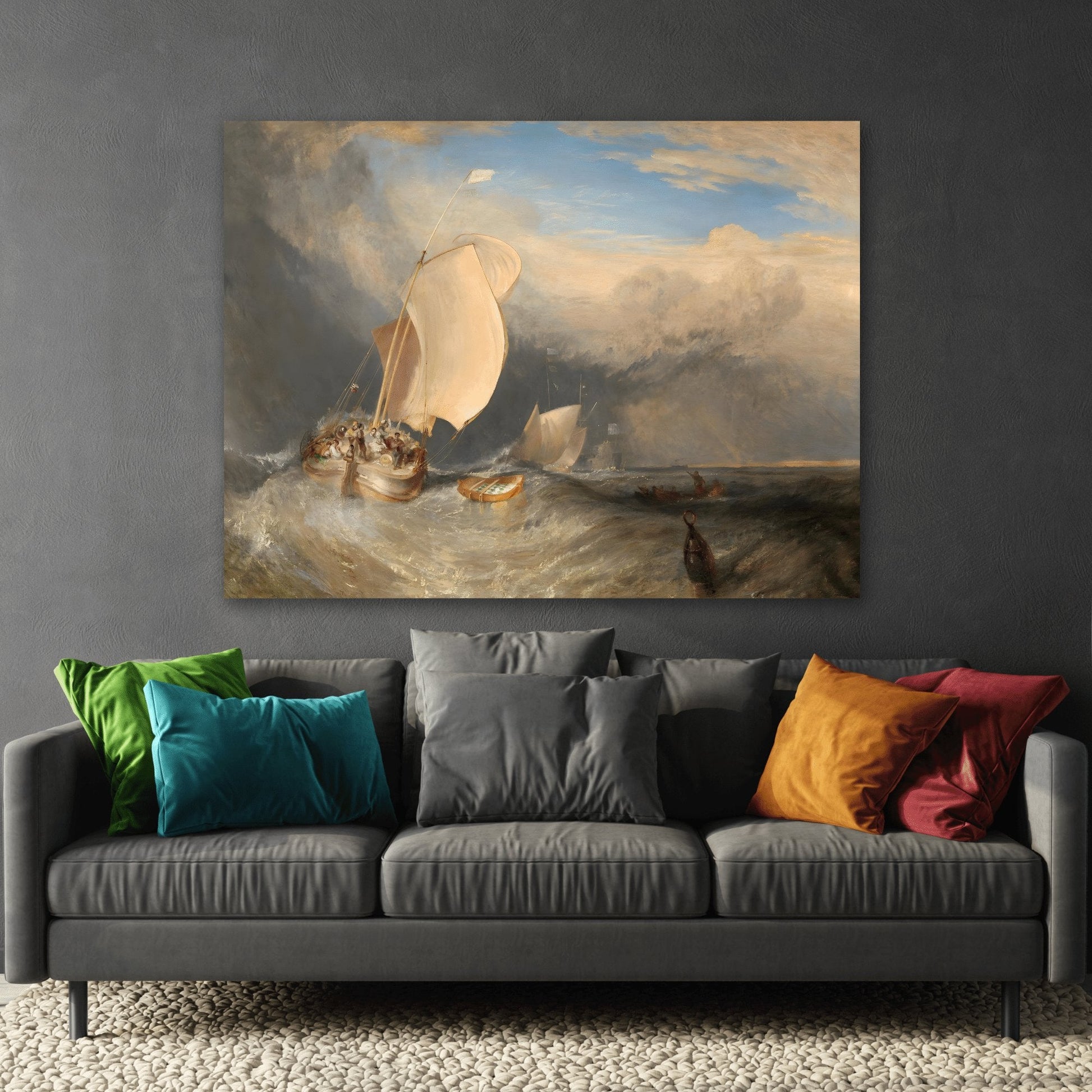 William Turner Fishing Boats Landscape - Watercolor Canvas Wall Art Painting Print