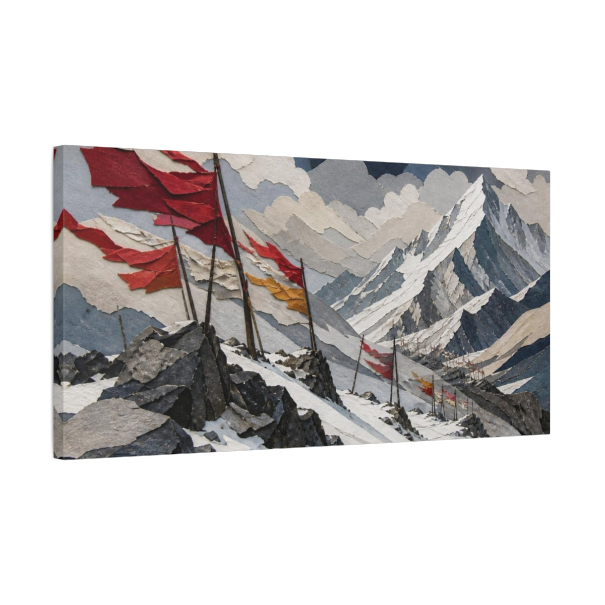 Side Mockup 1. Windblown Mountain Flags shown as canvas print