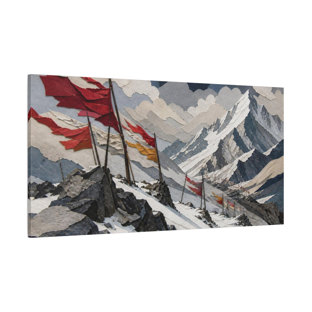 Side Mockup 2. Windblown Mountain Flags shown as canvas print