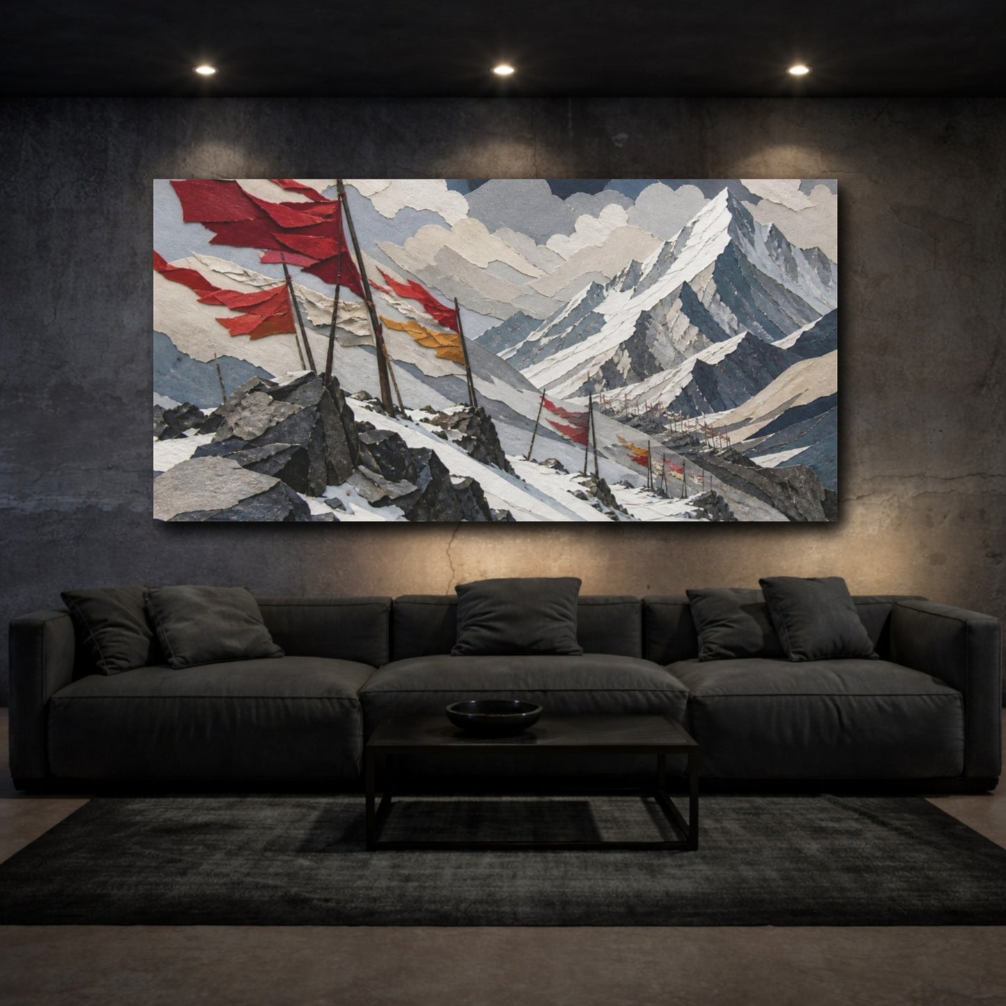 Mockup 3. Windblown Mountain Flags shown as canvas print