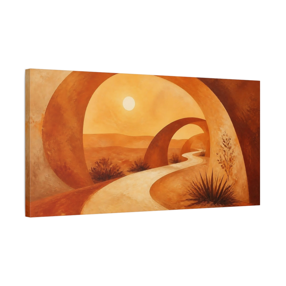 Side Mockup 1. Winding Desert Path shown as canvas print