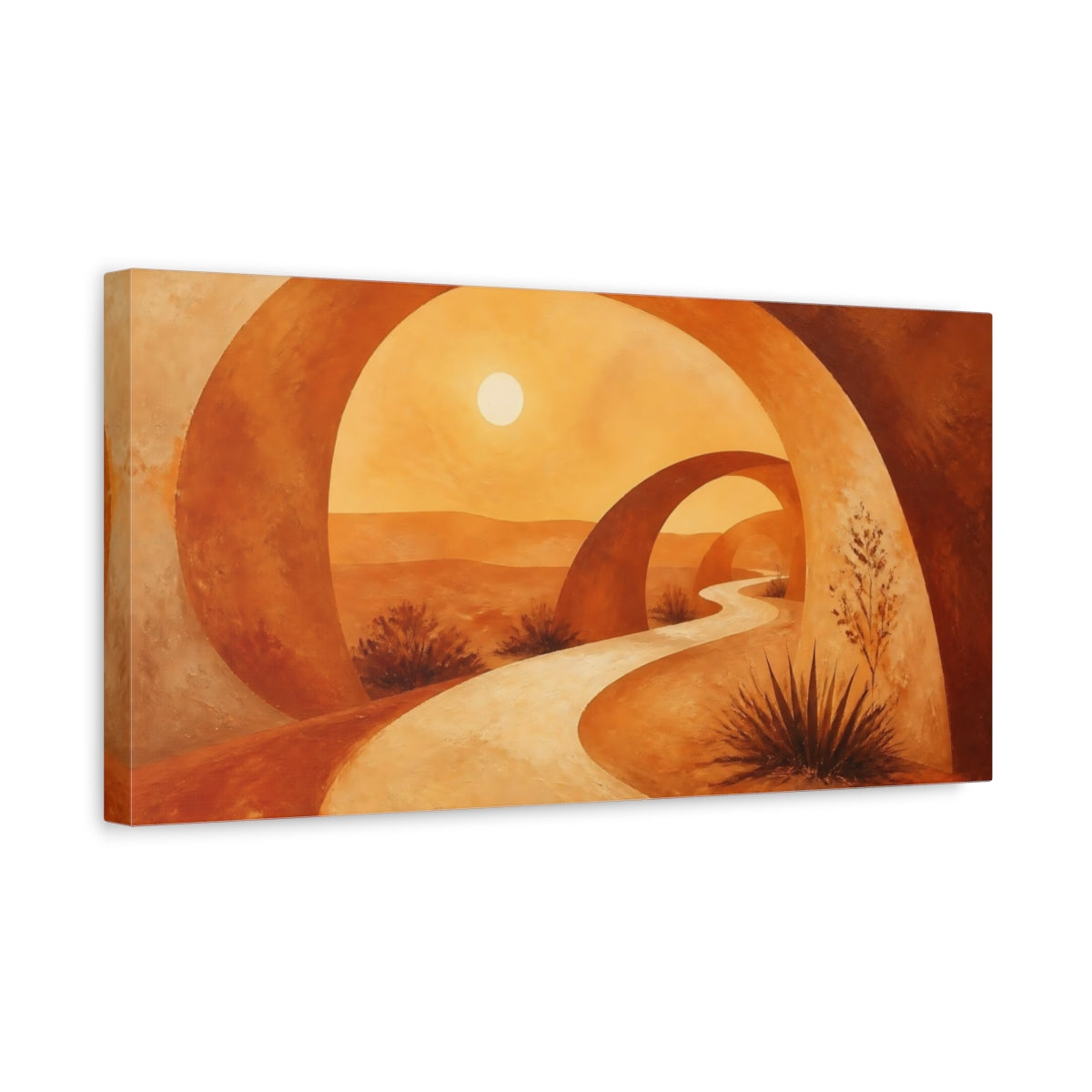 Side Mockup 3. Winding Desert Path shown as canvas print