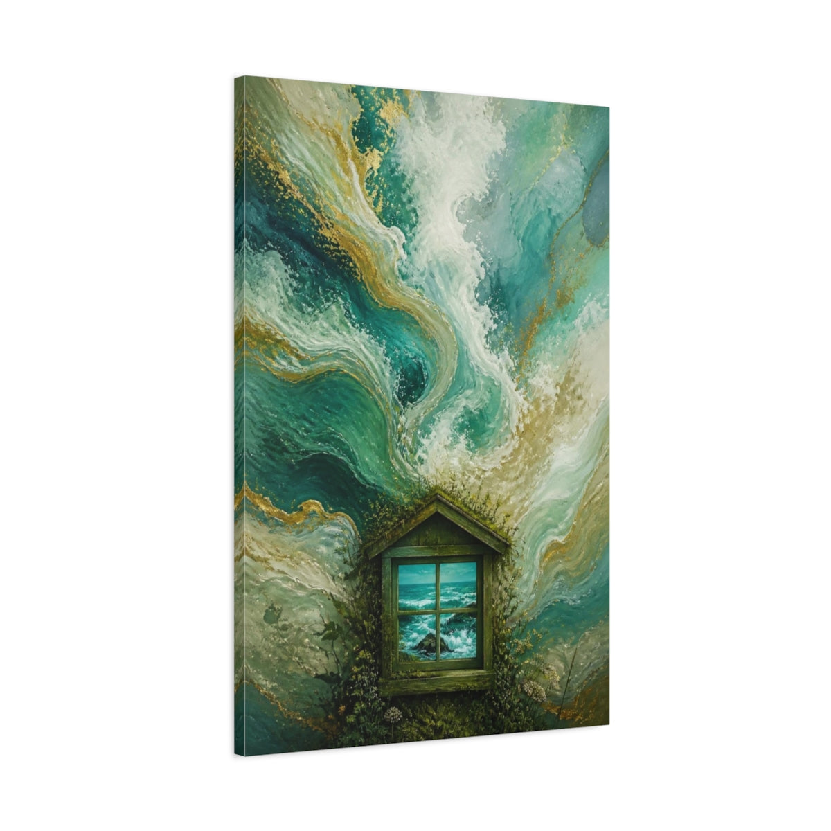 Main Mockup. Window To Turquoise Sea shown as canvas print