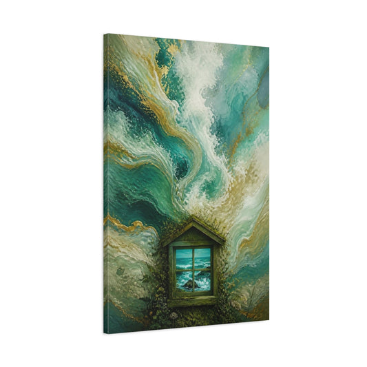 Main Mockup. Window To Turquoise Sea shown as canvas print