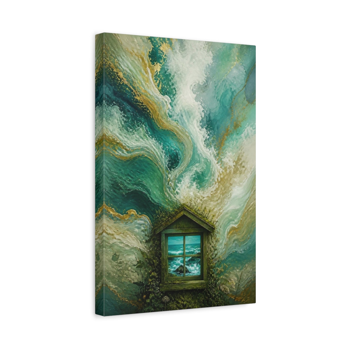 Side Mockup 4. Window To Turquoise Sea shown as canvas print