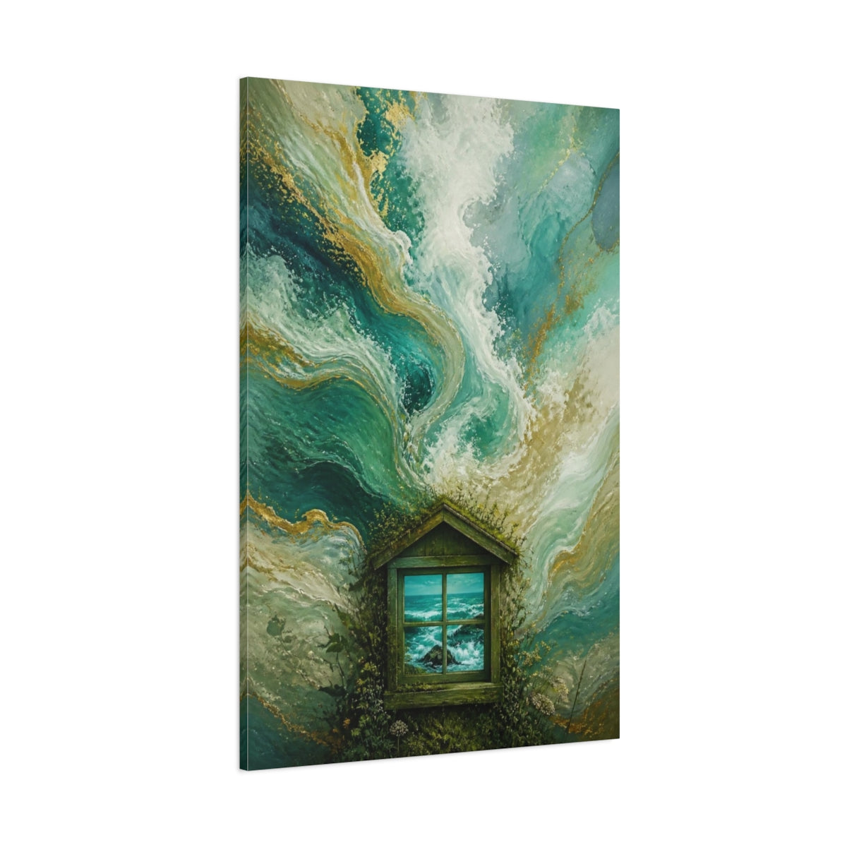 Side Mockup 1. Window To Turquoise Sea shown as canvas print