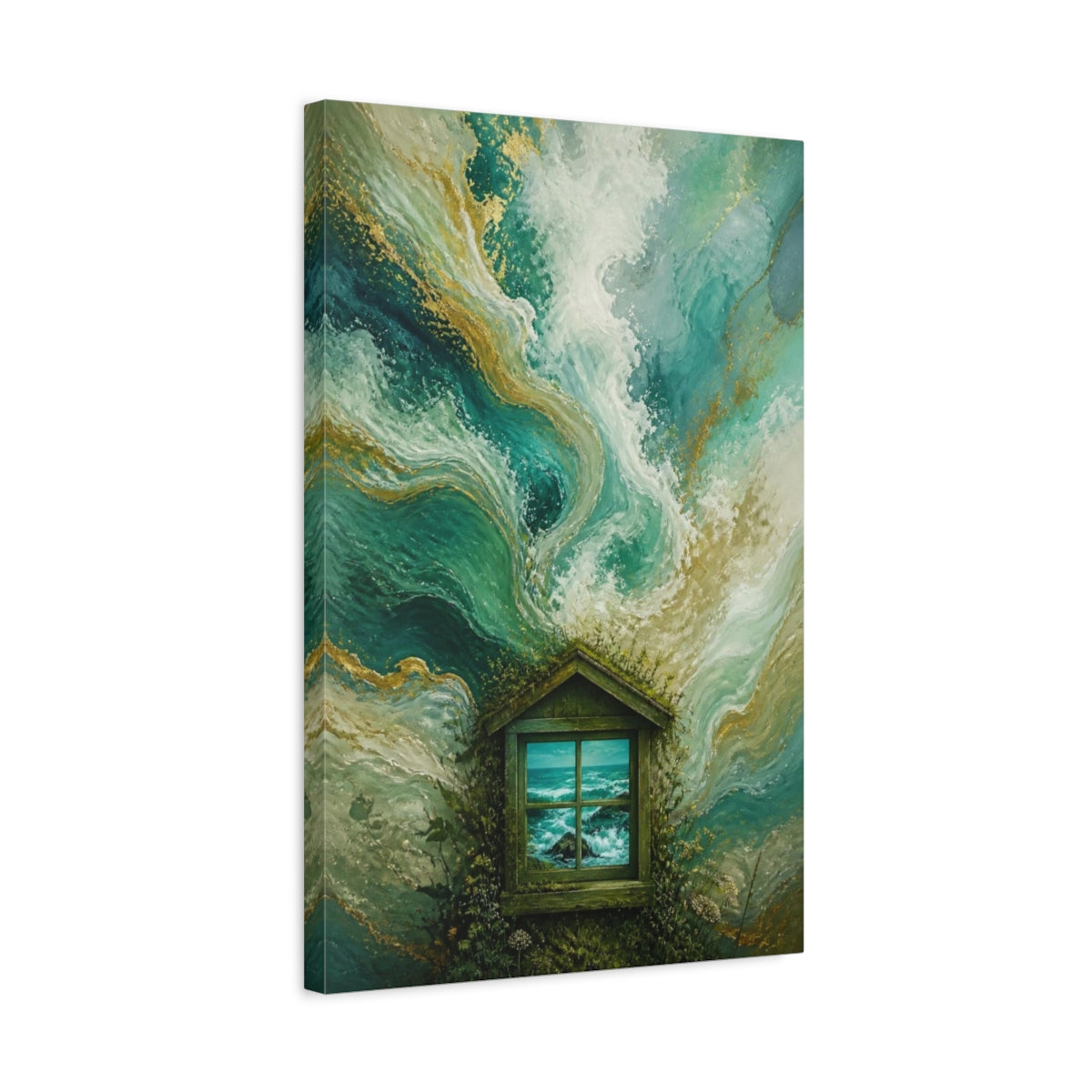 Side Mockup 3. Window To Turquoise Sea shown as canvas print