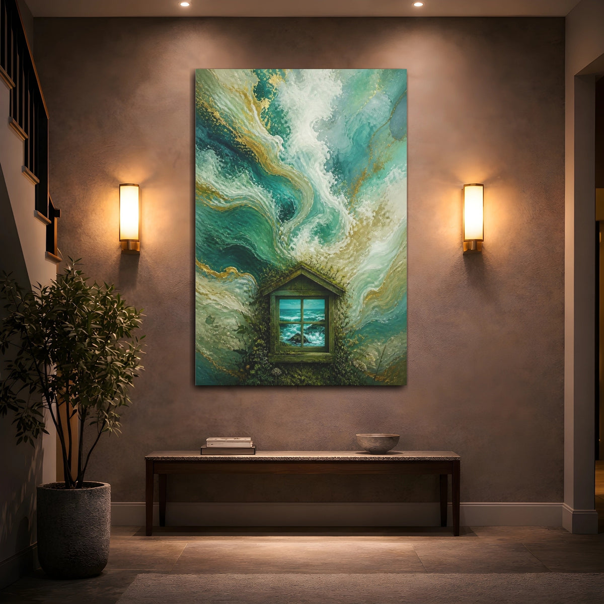 Mockup 2. Window To Turquoise Sea shown as canvas print