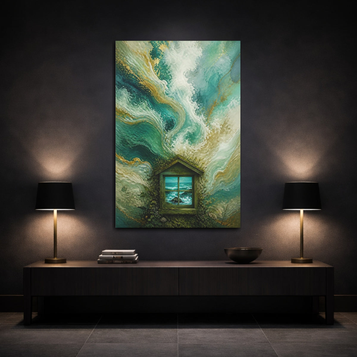 Mockup 3. Window To Turquoise Sea shown as canvas print