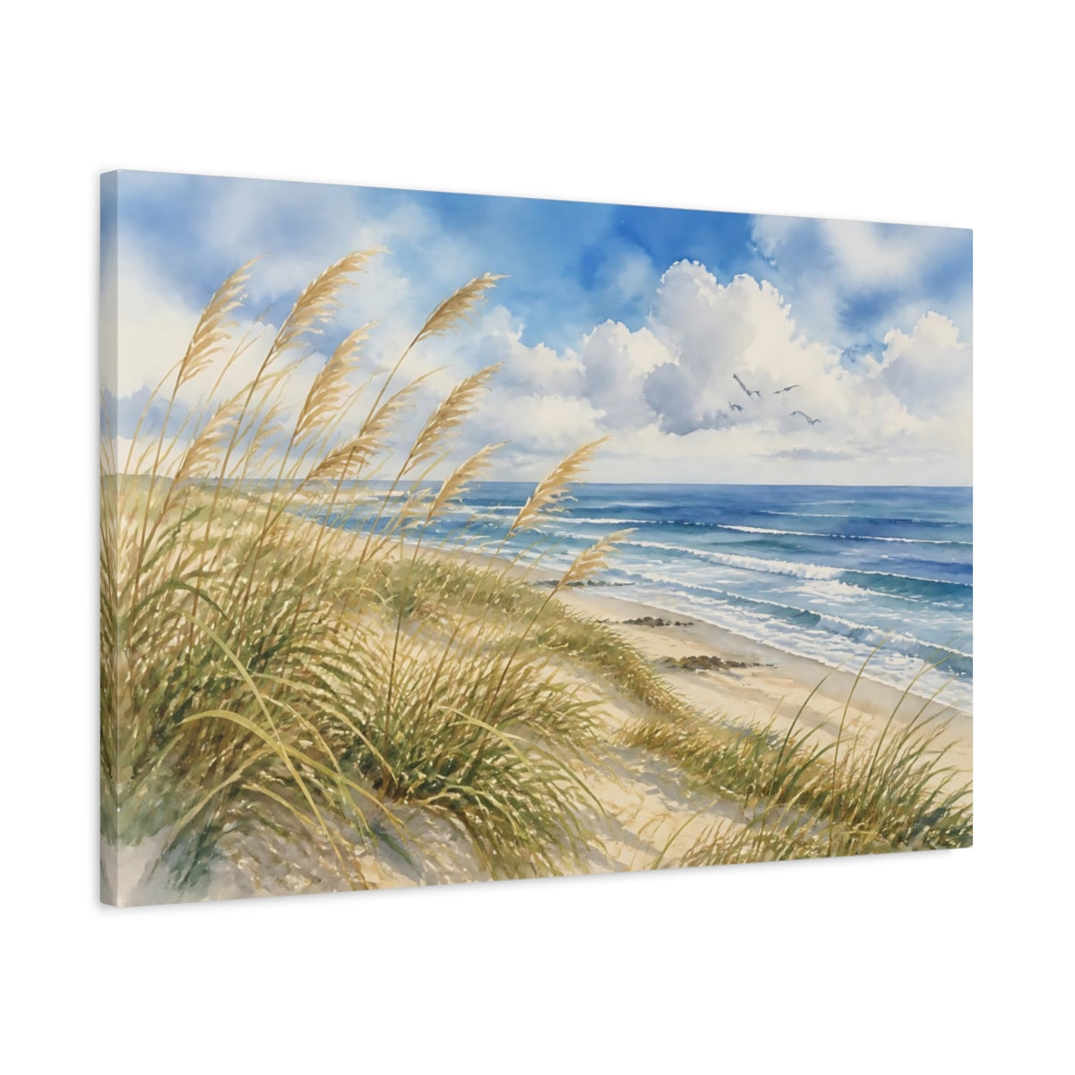 Side Mockup 2. Windy Dune Grass Seascape shown as canvas print