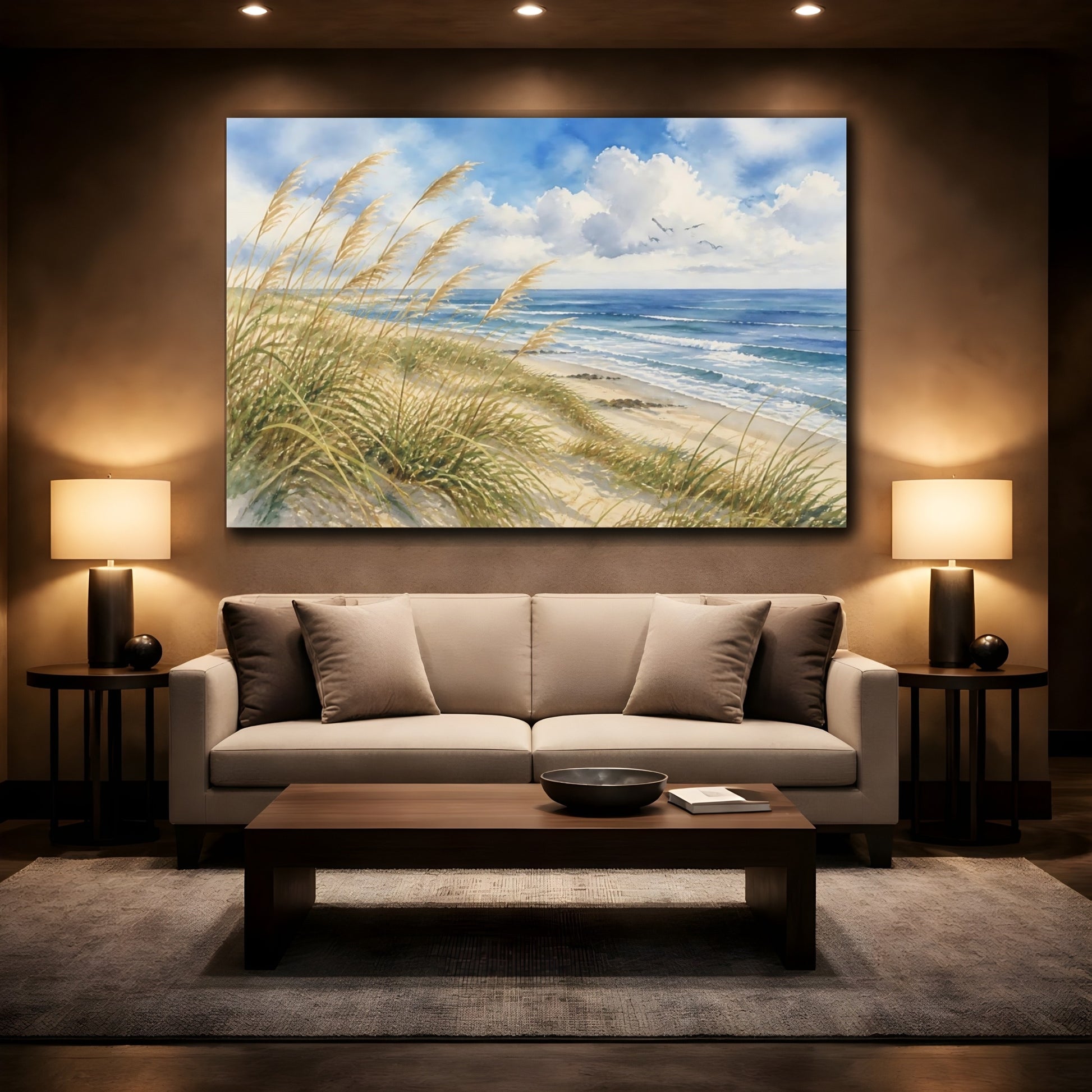 Mockup 2. Windy Dune Grass Seascape shown as canvas print