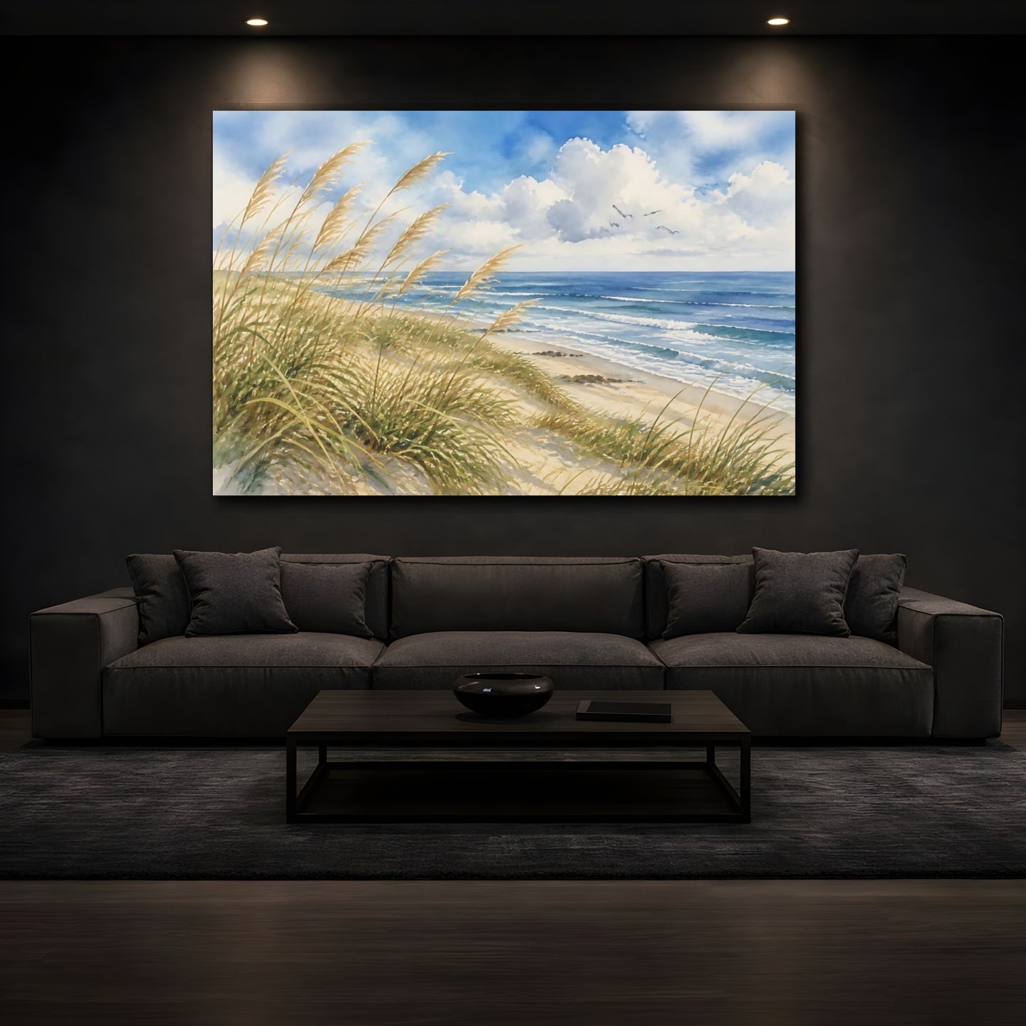Mockup 3. Windy Dune Grass Seascape shown as canvas print