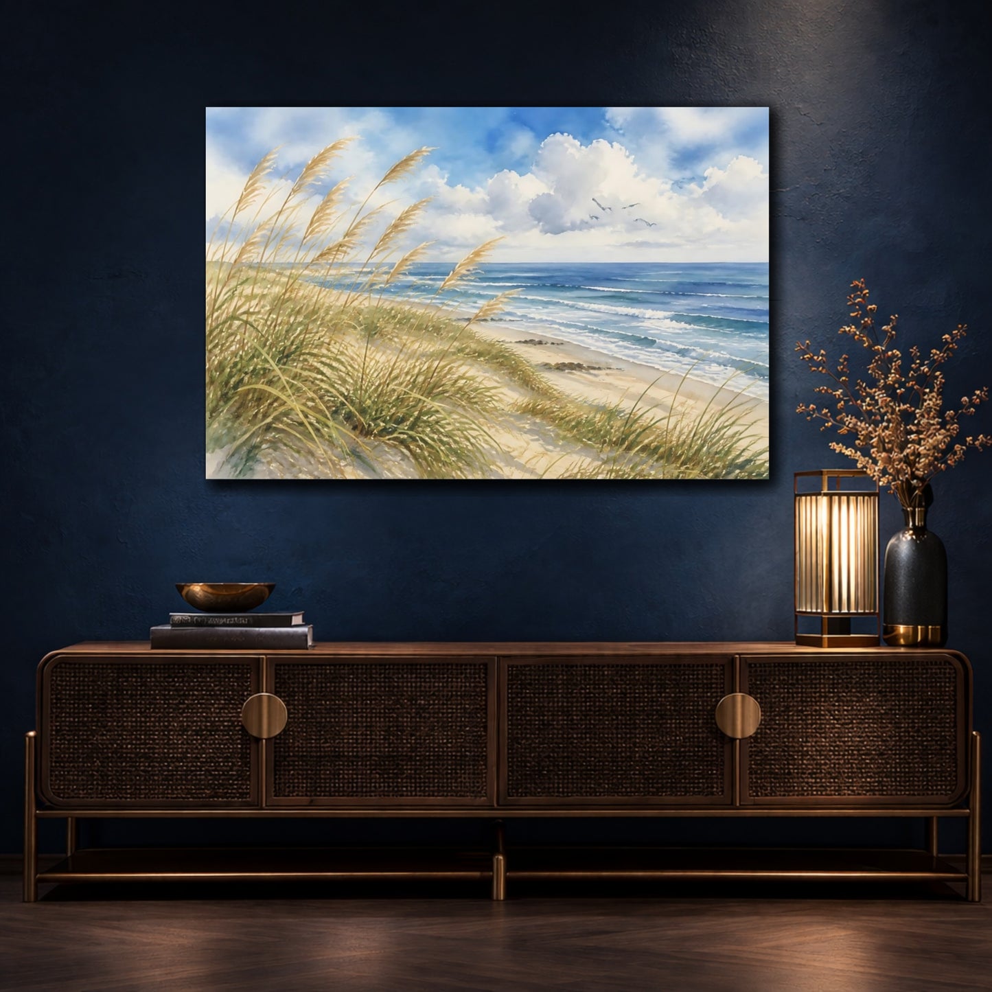 Mockup 4. Windy Dune Grass Seascape shown as canvas print
