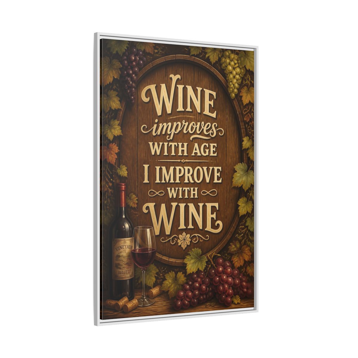 Side Mockup 7. Wine Quote Sign shown as framed canvas print