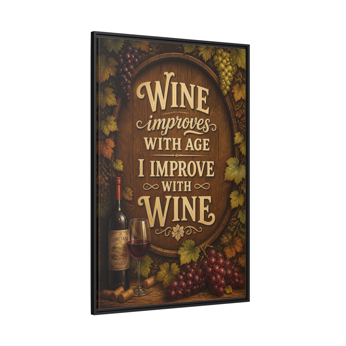 Side Mockup 12. Wine Quote Sign shown as framed canvas print