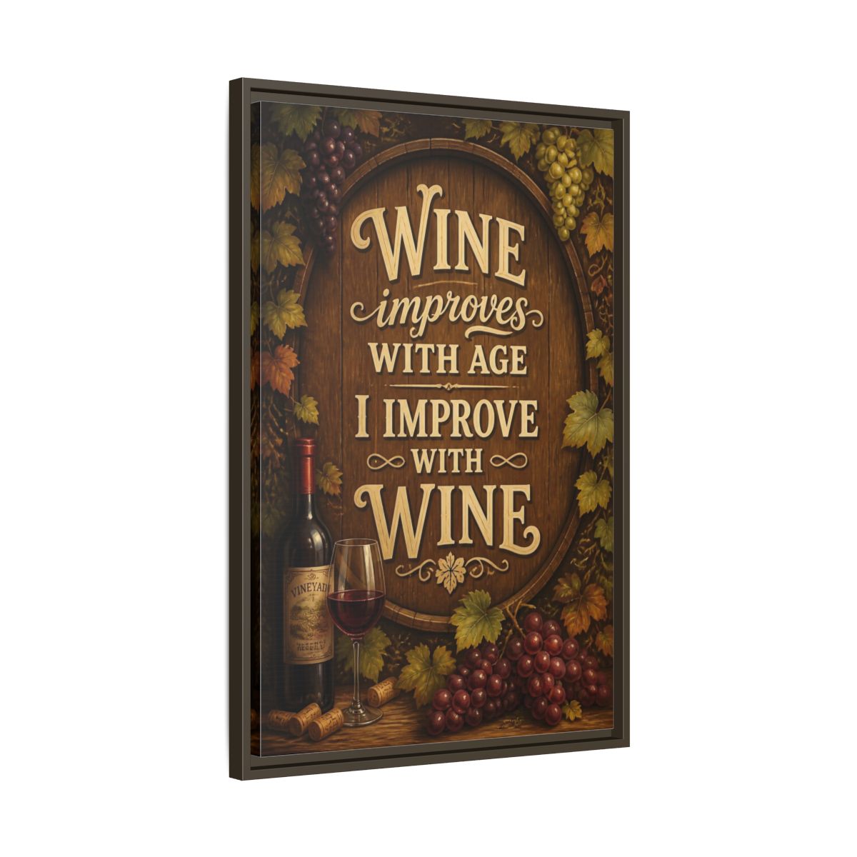 Side Mockup 11. Wine Quote Sign shown as framed canvas print
