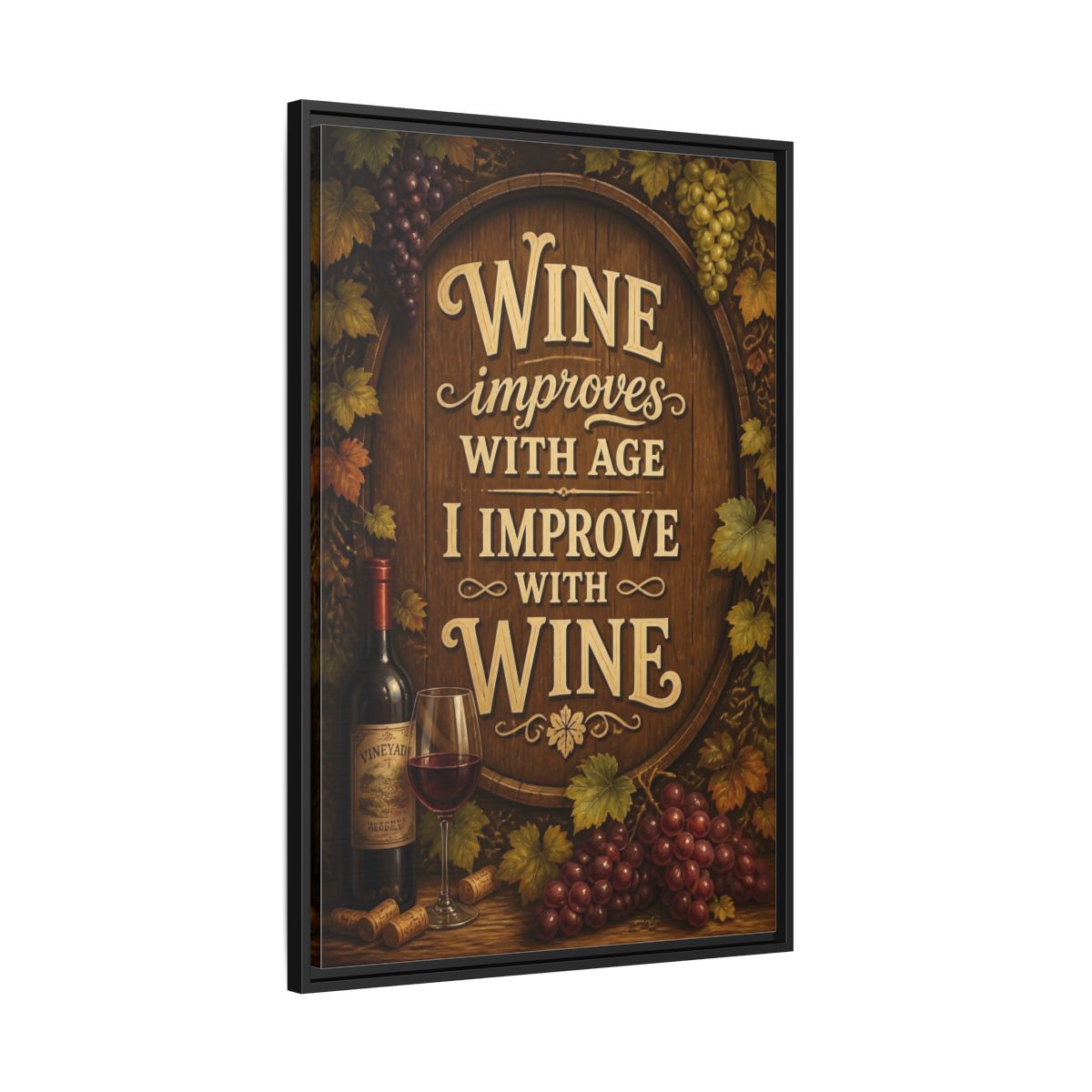 Side Mockup 13. Wine Quote Sign shown as framed canvas print