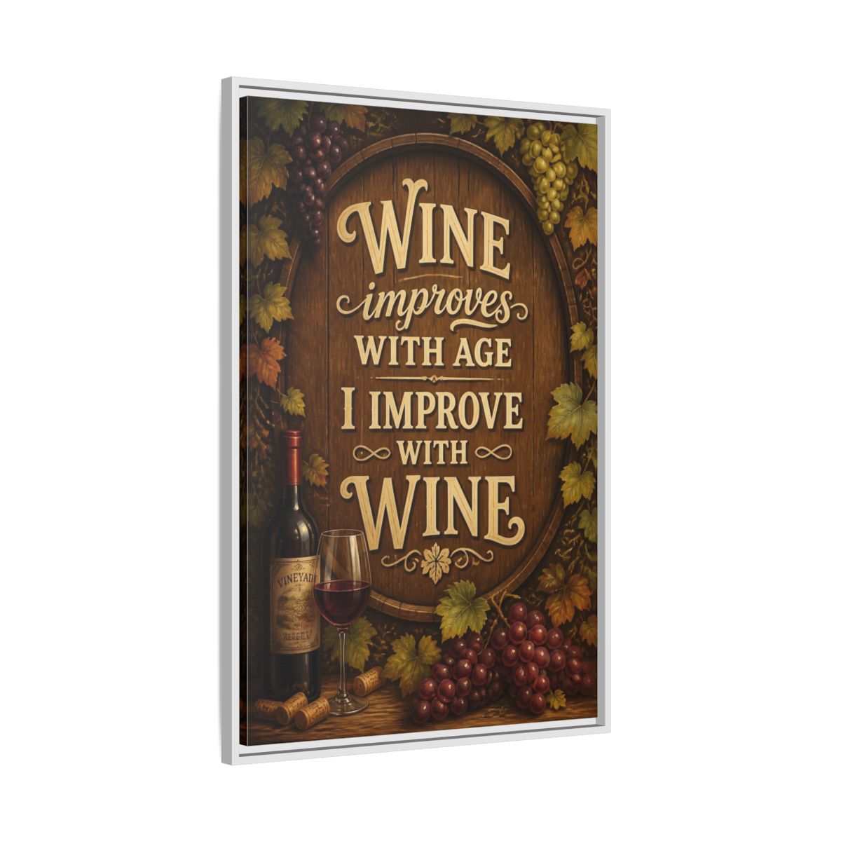 Side Mockup 9. Wine Quote Sign shown as framed canvas print